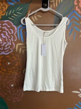 Women's Ivory Lace-Trim Ribbed Chemise Tank